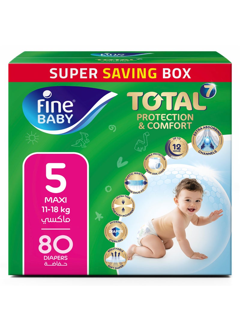 Fine Baby Total 7 Diapers, Size 5 Maxi (11–18 kg) Superior Protection & Comfort, Extra Absorbent, Improved Formula - Image 1