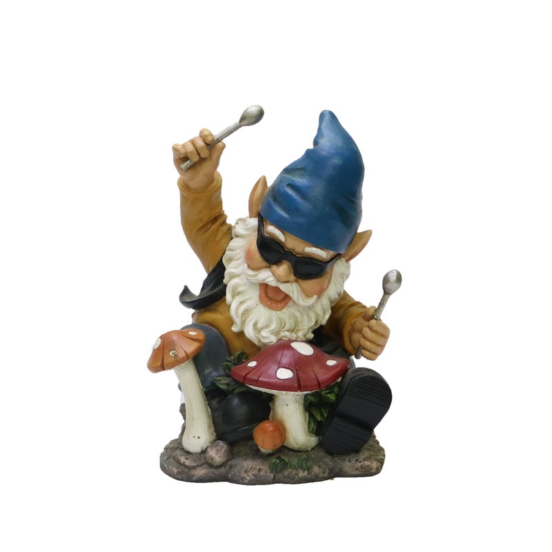 Nature's Mark Natures Mark Rock n Roll Gnome in a Band Playing Drums Resin Statue Figurine Home Garden Decorative Accent Dcor 8 H 