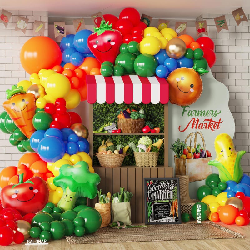 BALONAR Vegetable Fruit Balloon Arch Garland Kit 138PCS Rainbow Balloons Garland with Mixed Strawberry Corn Carrot Orange Broccoli Foil Balloon for 1st Birthday Baby Shower Party Decorations - Image 1