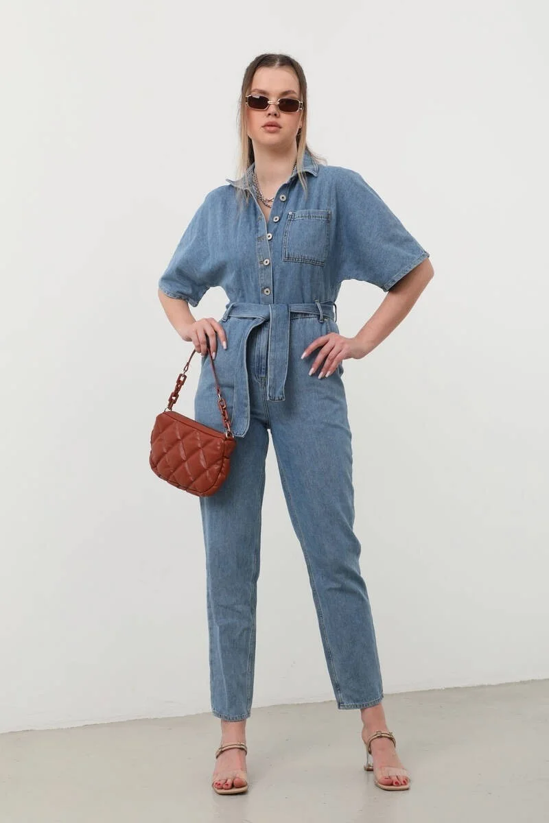 Banny Jeans Women Bat Sleeve Jean Jumpsuit Blue