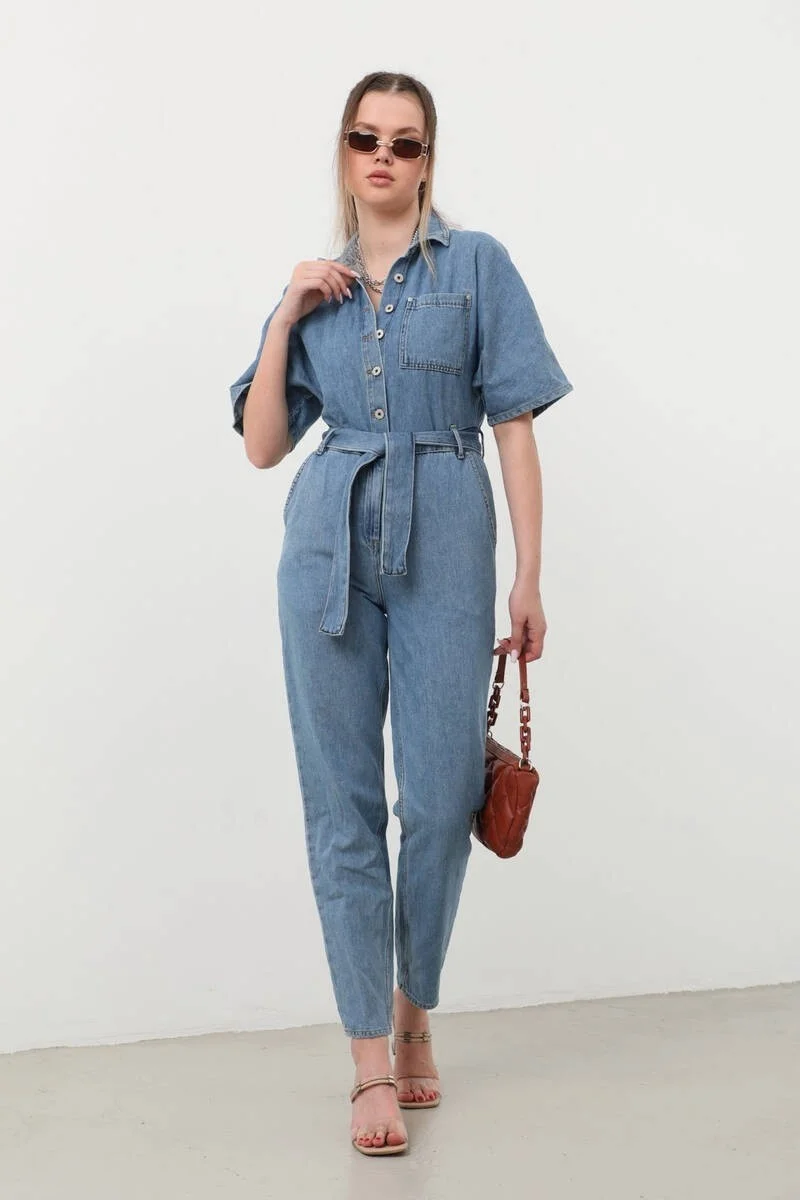 Banny Jeans Women Bat Sleeve Jean Jumpsuit Blue