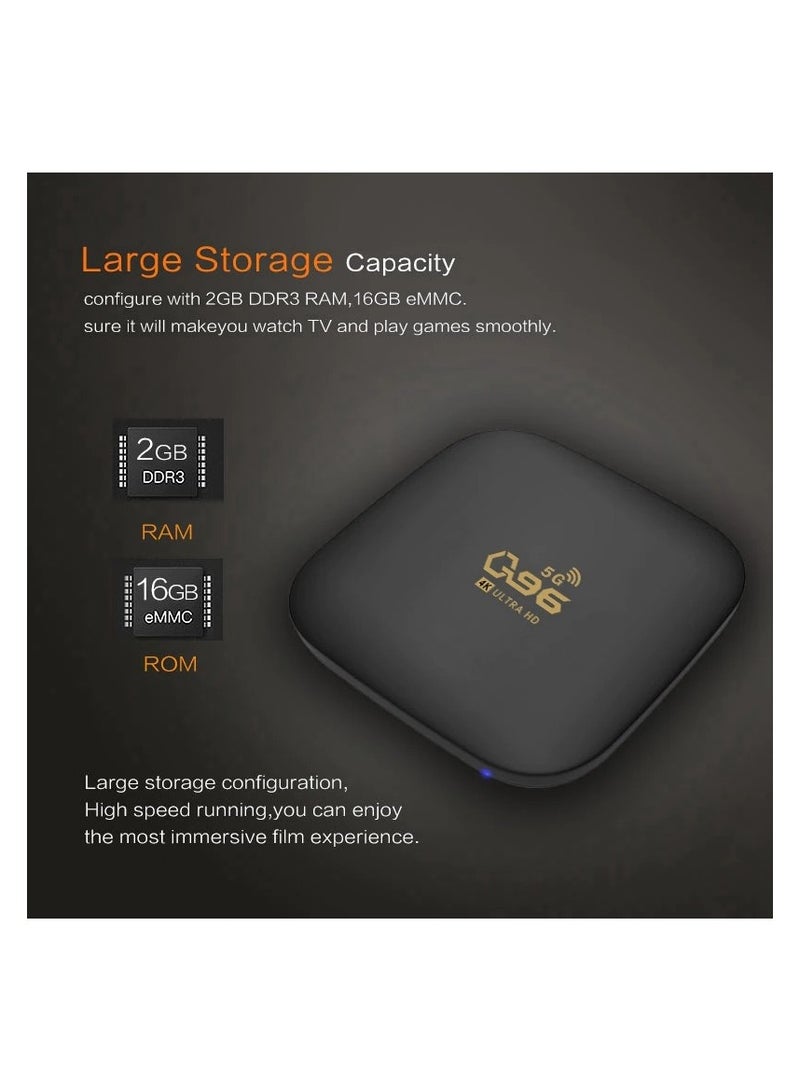 Wownect Mini Smart Android 10.0 Tv box [2GB / 16GB] Amlogic S905L Quad Core 2.4G / 5G WIFI 4K H265 Media Player Quad Core Android TV Box Set Q96 Black - Image 3