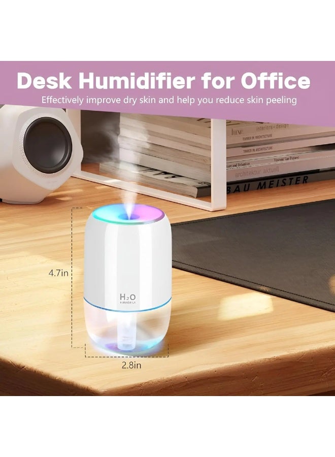 اتش 2 او مرطب هواء صغير محمول ضوء ليلي متعدد الألوان، وضعان للرذاذ البارد وإيقاف تلقائي، للسيارة وغرفة الأطفال والمكتب والسفر 200 مللي - Image 2