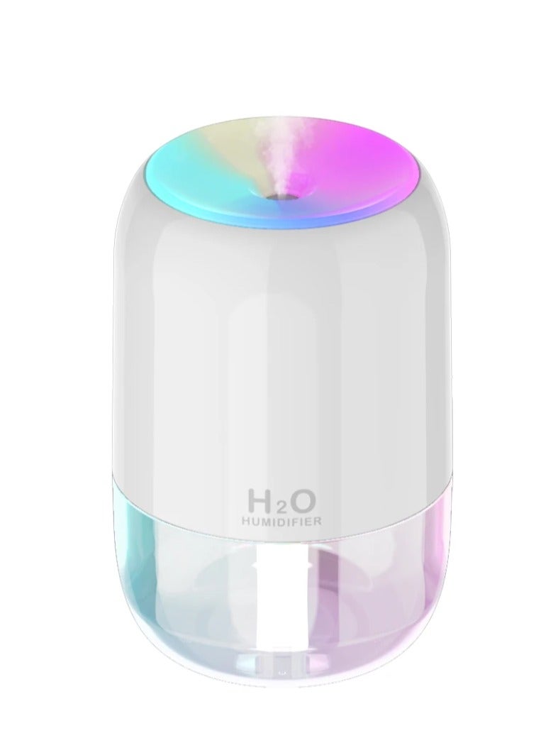 اتش 2 او مرطب هواء صغير محمول ضوء ليلي متعدد الألوان، وضعان للرذاذ البارد وإيقاف تلقائي، للسيارة وغرفة الأطفال والمكتب والسفر 200 مللي - Image 1
