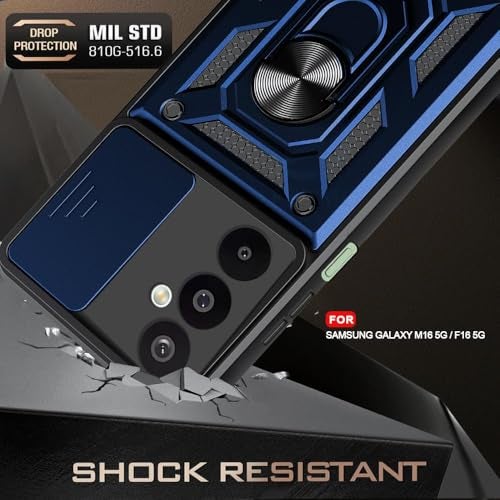 AIBEX® Back Cover for Samsung A16 5G / Samsung F16 5G / Samsung M16 5G | D10 Tough Armor Case | Sliding Camera Shield | 360° Protection | Kickstand Ring Holder | Military-Grade Shockproof Bumper Case - Image 4