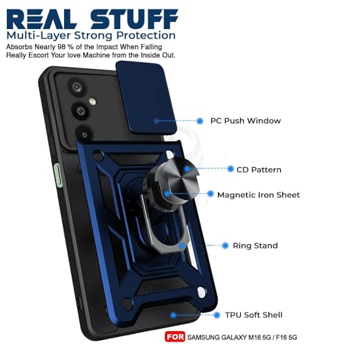 AIBEX® Back Cover for Samsung A16 5G / Samsung F16 5G / Samsung M16 5G | D10 Tough Armor Case | Sliding Camera Shield | 360° Protection | Kickstand Ring Holder | Military-Grade Shockproof Bumper Case - Image 2