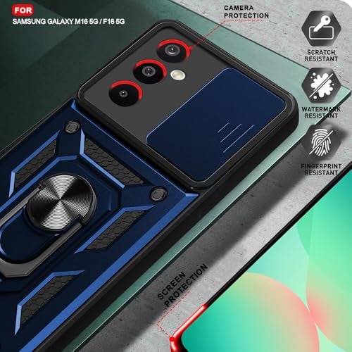 AIBEX® Back Cover for Samsung A16 5G / Samsung F16 5G / Samsung M16 5G | D10 Tough Armor Case | Sliding Camera Shield | 360° Protection | Kickstand Ring Holder | Military-Grade Shockproof Bumper Case - Image 3