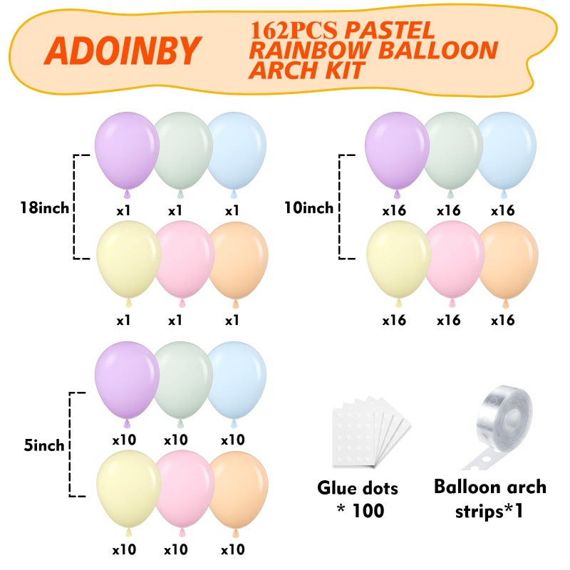 ADOINBY Pastel Rainbow Balloon Arch Kit, 162Pcs Macaron Assorted Colorful Party Balloon Garland Kit for Baby Shower, Wedding, Engagements, Birthday, Gender Reveal, Anniversary, Easter Decorations - Image 2