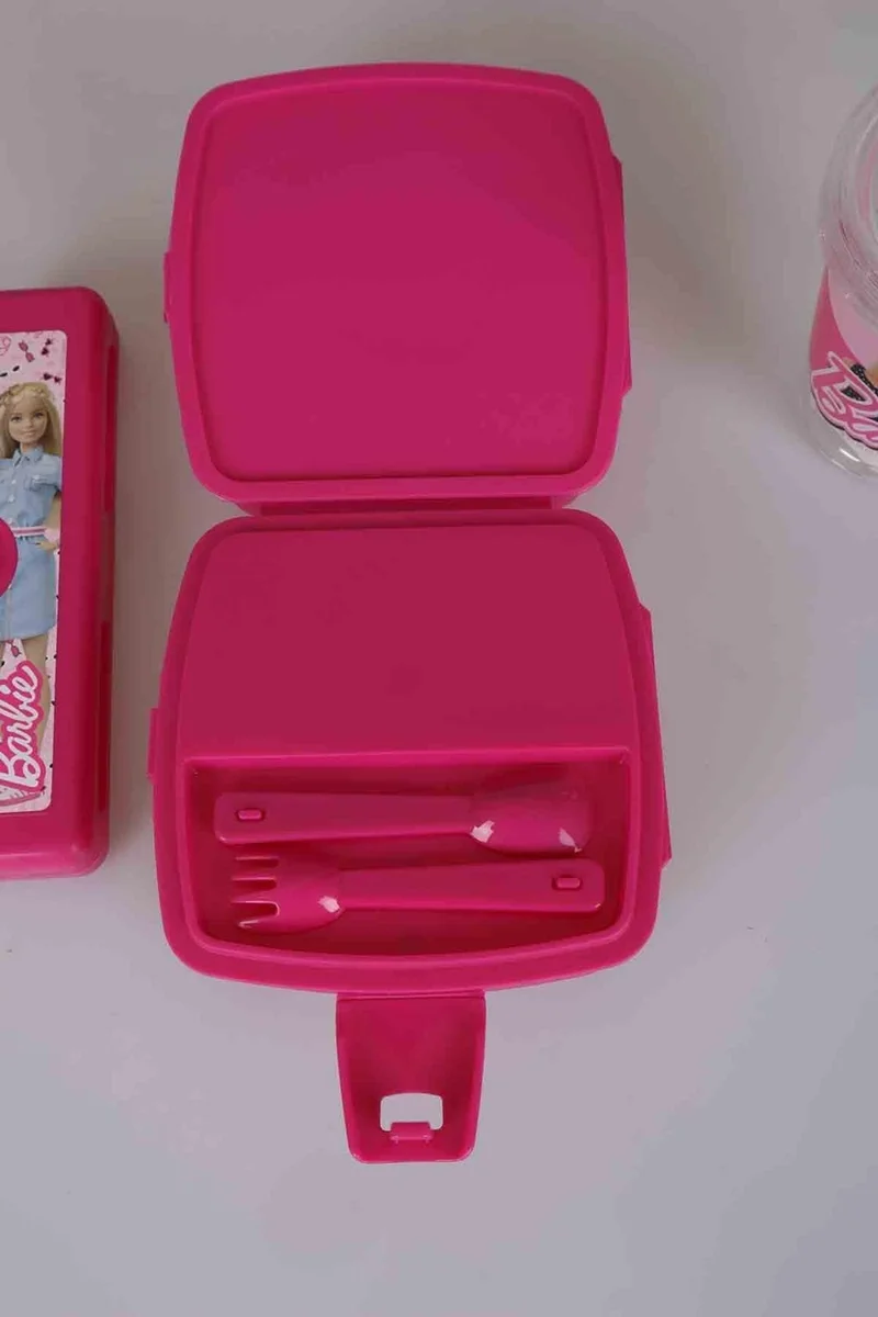 باربي Licensed Meal Set Lunch Box, Toothbrush Box and 3 Pieces of Glass with Straw