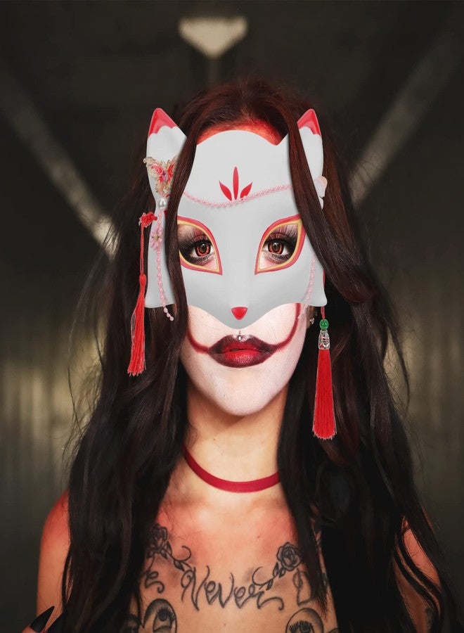 Amosfun Japanese Fox Kabuki masquerade masks performance carnival masks Kitsune Half Face - Image 3