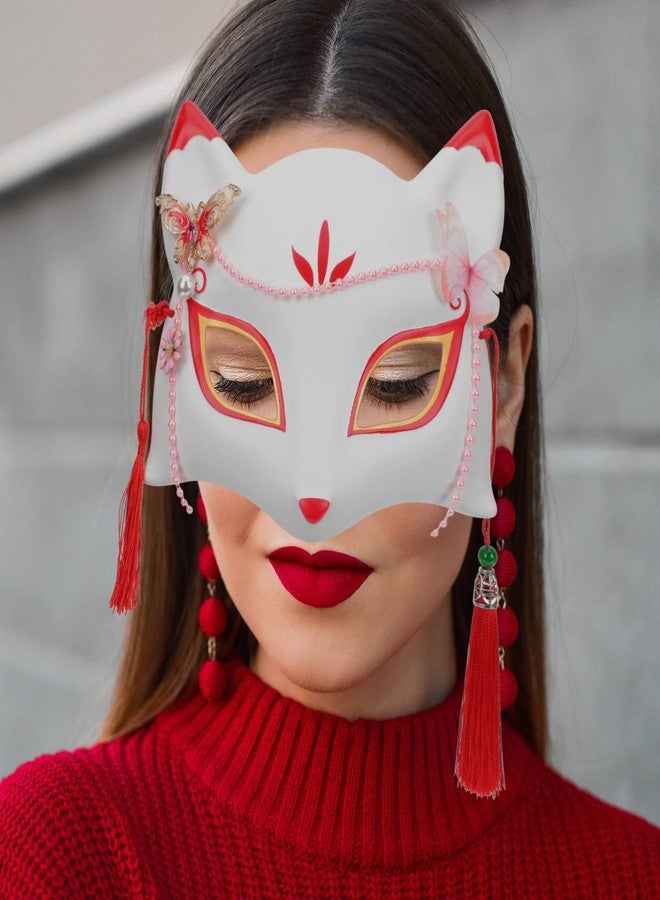 Amosfun Japanese Fox Kabuki masquerade masks performance carnival masks Kitsune Half Face - Image 4