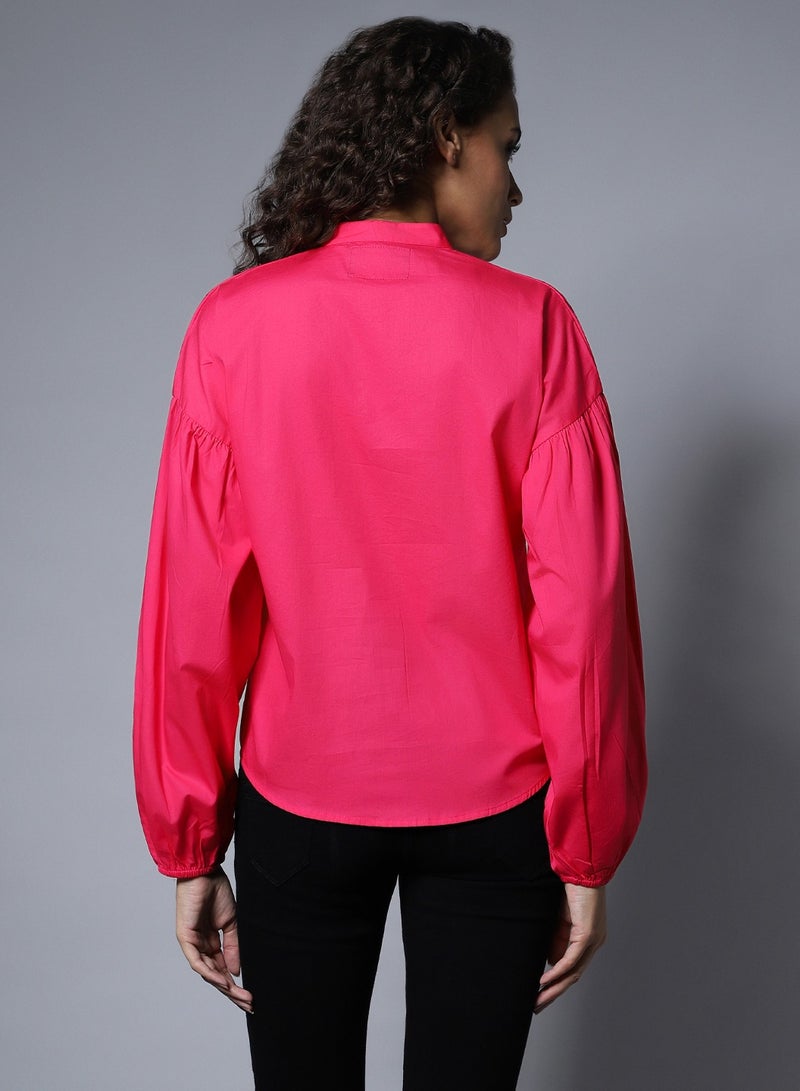 HIGH STAR Boxy Pink Peacock Shirt for Women, Puff Sleeves and Casual Chic  - Image 5