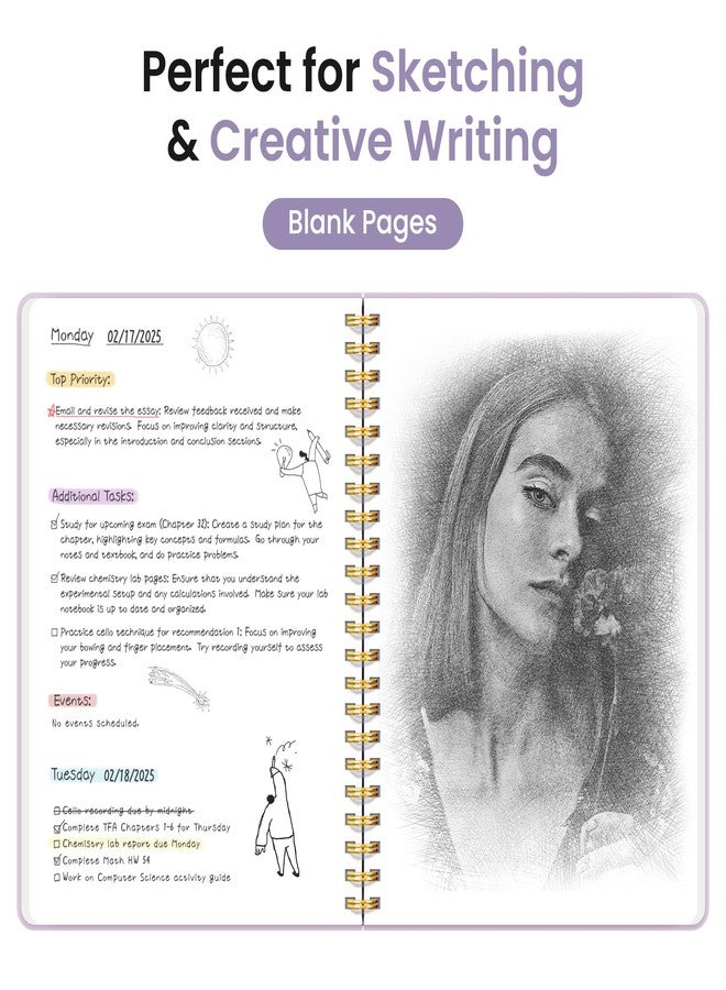 Taja Blank Spiral Journal Notebook for Women & Men, 140 Pages, Sketch Book, Plain Notebook for Drawing & Sketching, Journals for Creative Writing, A5(6"x8") - Purple - Image 3