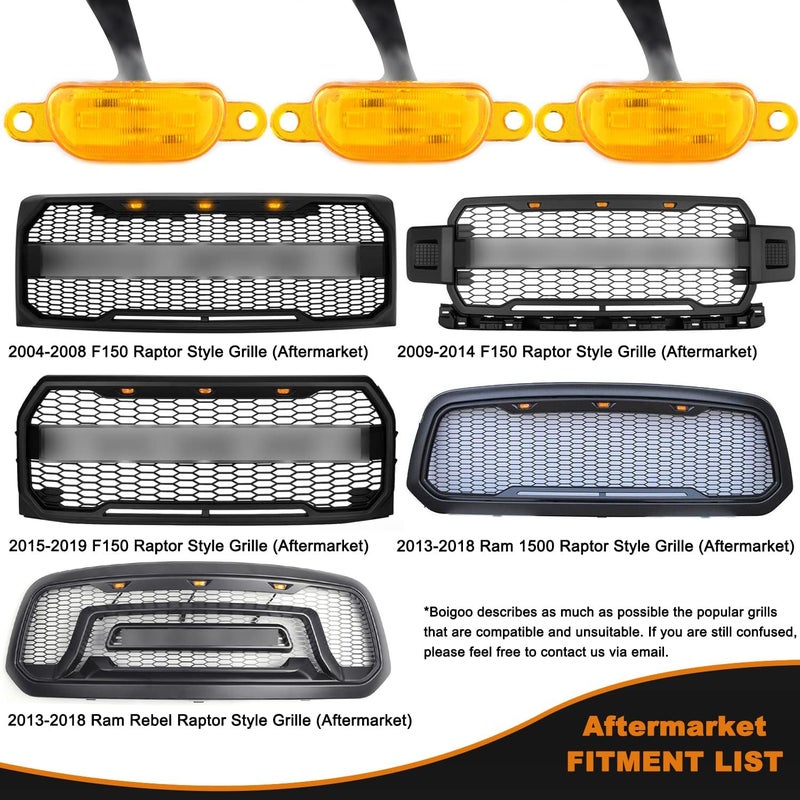 Boigoo Front Grille Lights Compatible for 2013-2018 Dodge Ram 1500 Raptor Style Aftermarket Grid & 2004-2019 Ford F-150 Raptor Grilles, Cars - Image 5