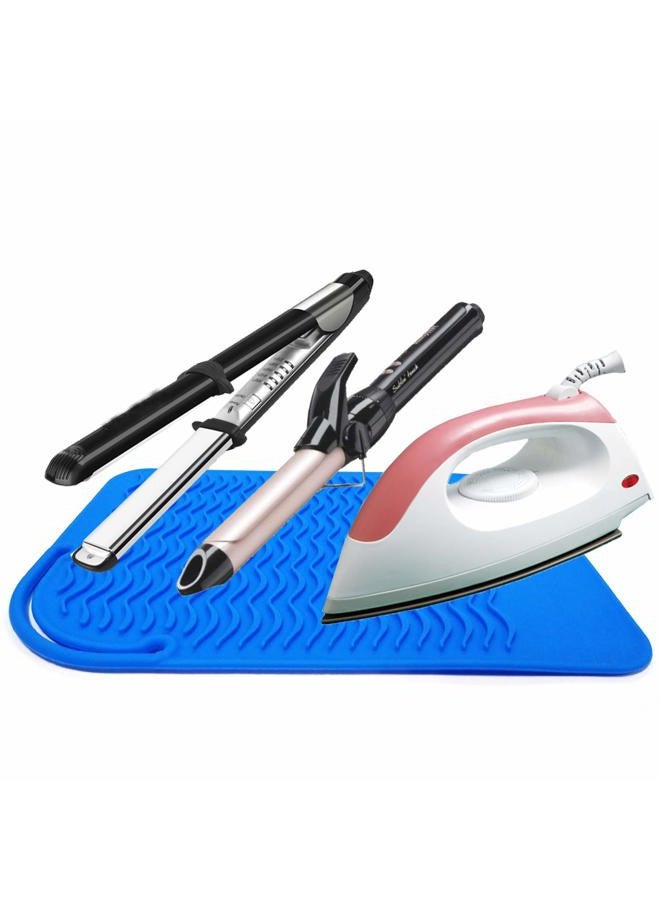 Lessmon حصيرة مقاومة للحرارة لمكواة تجعيد الشعر، مكواة فرد الشعر، المكواة المسطحة وأدوات تصفيف الشعر 9" × 6.5"، زرقاء - Image 3