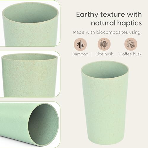 Eha Earth-Friendly Unbreakable Drinking Glass Set of 4 for Water and Juice | 250 ml Each | Tumblers Made with Rice Husk & Bamboo Fibers | Microwave Safe | for Hot & Cold | Celeste| Green - Image 5