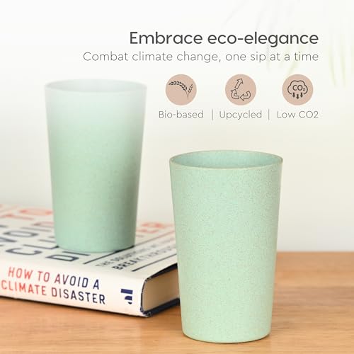Eha Earth-Friendly Unbreakable Drinking Glass Set of 4 for Water and Juice | 250 ml Each | Tumblers Made with Rice Husk & Bamboo Fibers | Microwave Safe | for Hot & Cold | Celeste| Green - Image 3