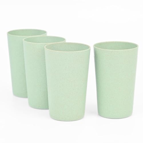 Eha Earth-Friendly Unbreakable Drinking Glass Set of 4 for Water and Juice | 250 ml Each | Tumblers Made with Rice Husk & Bamboo Fibers | Microwave Safe | for Hot & Cold | Celeste| Green - Image 1