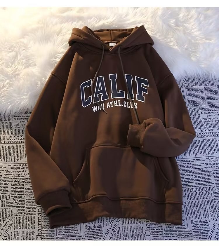 2022 Autumn Winter Mens Fleece Hoodie Oversize Korean Style Casual Sweatshirt Brown