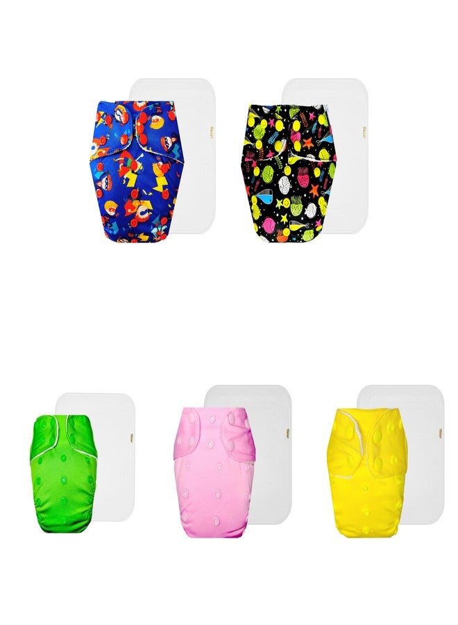 Dumbledo Premium Cloth Diaper with Cotton Insert (Pack of 5) | Snug Fit | Reusable & Washable | Adjustable Snaps | All-Day Wear | 3 Months - 3 Years | Unisex Baby - Image 1