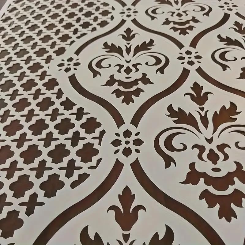 Cliths Elegant Faux Leather Pattern Stencil – Large Reusable Floral Geometric Mandala Template for Crafts, Scrapbooking Home Décor [11.7x8.3IN] - Image 3