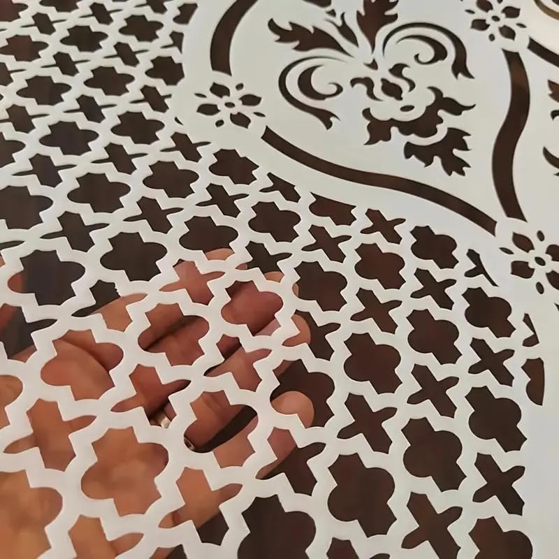 Cliths Elegant Faux Leather Pattern Stencil – Large Reusable Floral Geometric Mandala Template for Crafts, Scrapbooking Home Décor [11.7x8.3IN] - Image 2