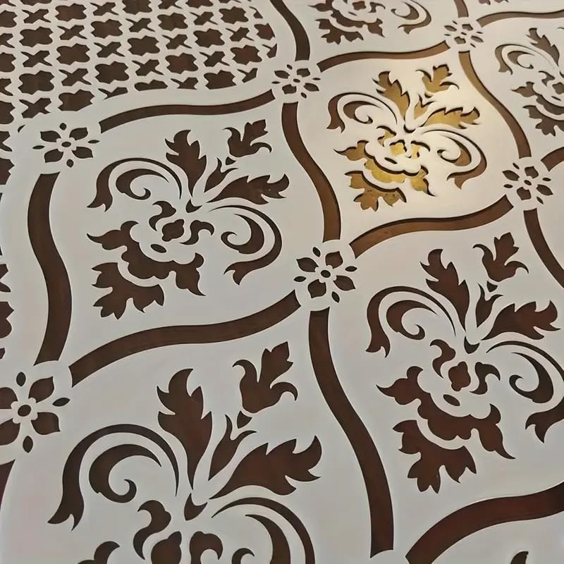 Cliths Elegant Faux Leather Pattern Stencil – Large Reusable Floral Geometric Mandala Template for Crafts, Scrapbooking Home Décor [11.7x8.3IN] - Image 1