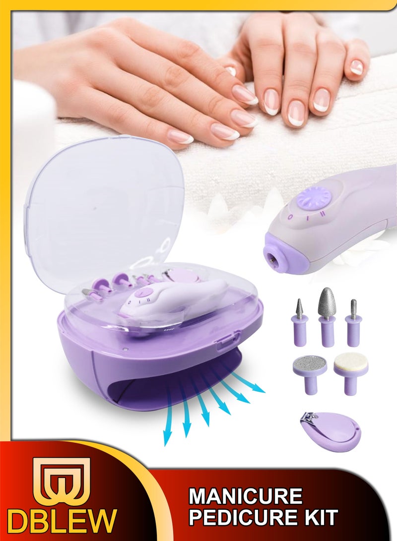 DBLEW Electric Professional Manicure Set With Nail Dryer Clipper Pedicure 6 Pieces Attachments Trimmer File Scrubber Polisher Portable Grooming Kit Nails Care Tools For Home Newborn Baby Kids Teens Adult - Image 1