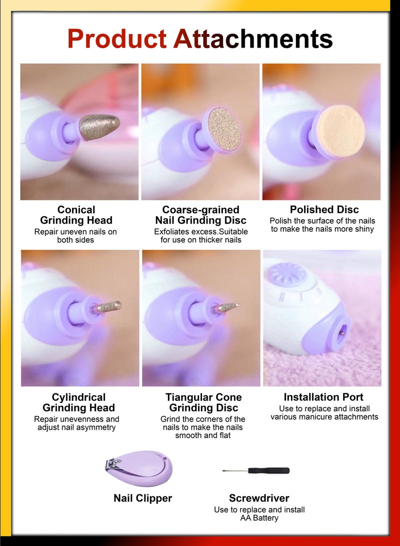 DBLEW Electric Professional Manicure Set With Nail Dryer Clipper Pedicure 6 Pieces Attachments Trimmer File Scrubber Polisher Portable Grooming Kit Nails Care Tools For Home Newborn Baby Kids Teens Adult - Image 2