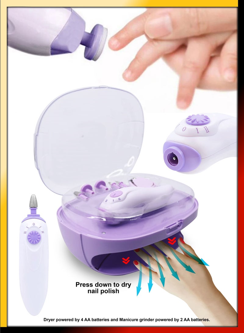DBLEW Electric Professional Manicure Set With Nail Dryer Clipper Pedicure 6 Pieces Attachments Trimmer File Scrubber Polisher Portable Grooming Kit Nails Care Tools For Home Newborn Baby Kids Teens Adult - Image 3