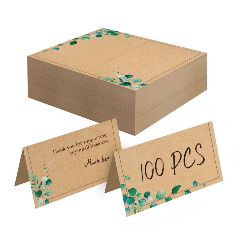 Gethelud 100 PCS Kraft Place Cards, Small Tent Cards with Green Plant Design Delicate Seating Cards Blank Name Cards Escort Cards for Wedding, Table, Dinner Parties, Receptions (2â€ x 3.5â€, Greenery Design) - Image 1