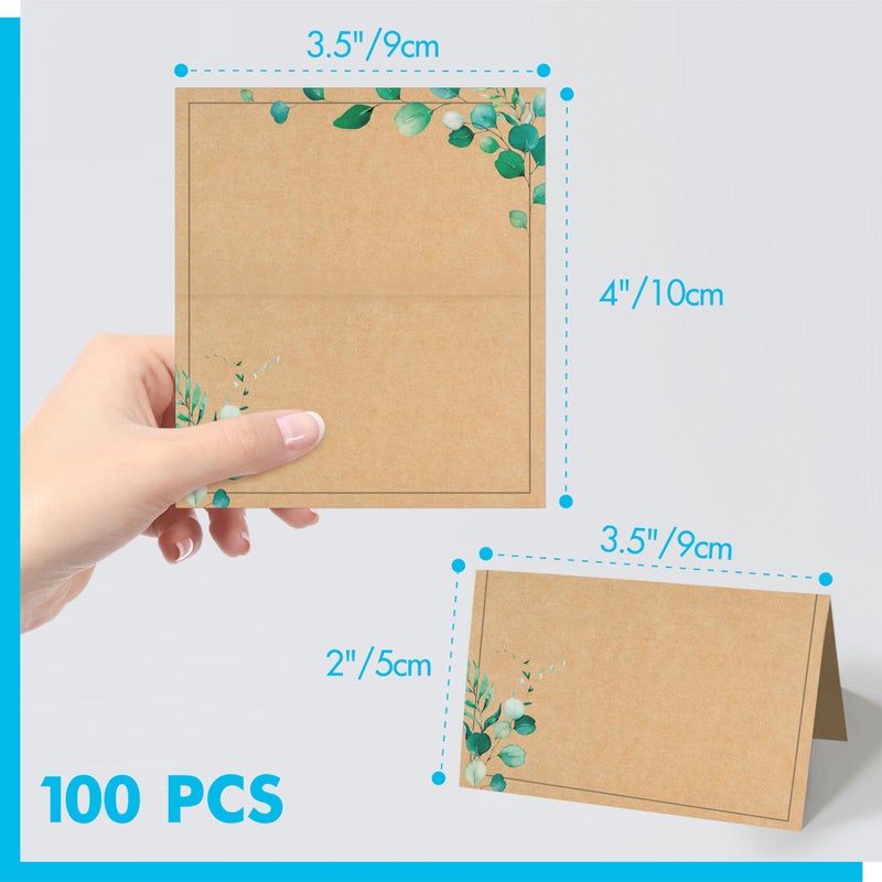 Gethelud 100 PCS Kraft Place Cards, Small Tent Cards with Green Plant Design Delicate Seating Cards Blank Name Cards Escort Cards for Wedding, Table, Dinner Parties, Receptions (2â€ x 3.5â€, Greenery Design) - Image 2