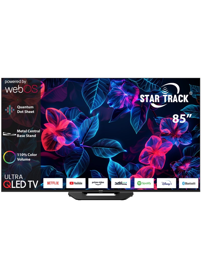 STAR TRACK Star Track Ultra QLED TV 85 inch 4K HDR10+ WebOS Metal Central Base Stand| 110% Color Volume with Quantum dot| 400 Nits Ultra Bright Display| Dolby Vision Atmos| Air Mouse Remote| Apple AirPlay & Home  - Image 1