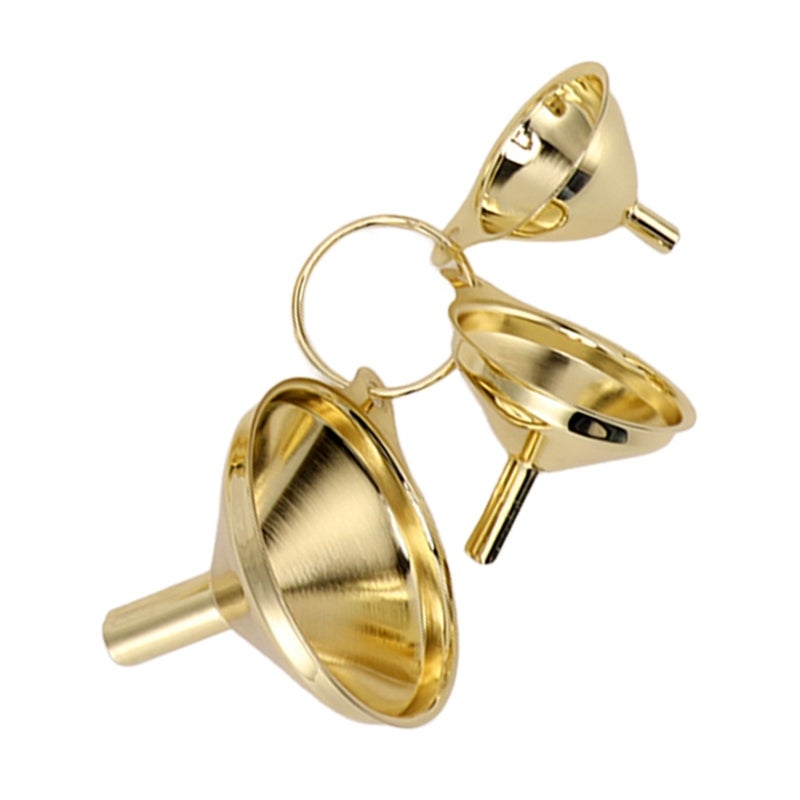 Stainless Steel Funnel Set: 3-Piece Gold Curved Body Funnel With Narrow Valve Rod - Side Handle Durable Funnel For Small Bottle Filling, Kitchen Canning, Liquid Transfer - Image 3