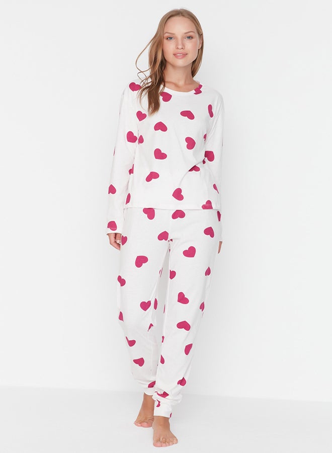 trendyol Ecru 100% Cotton Heart Knitted Pajama Set  - Image 5