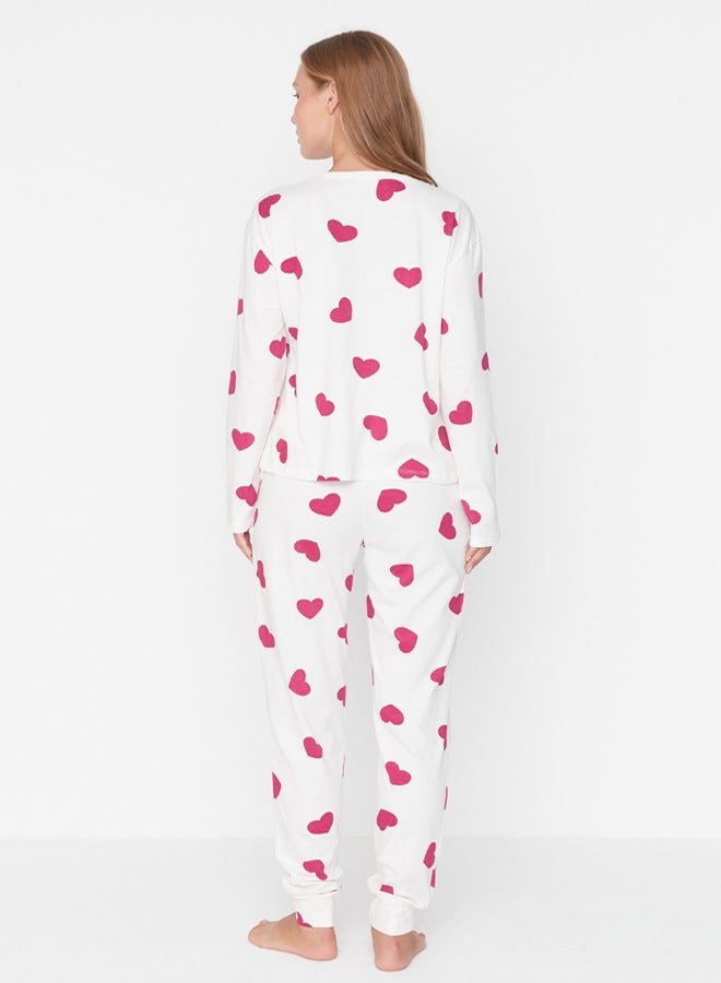 trendyol Ecru 100% Cotton Heart Knitted Pajama Set  - Image 4