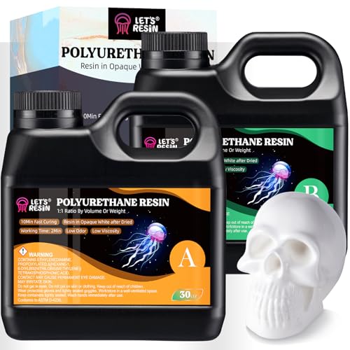 LET'S RESIN راتنج LET'S RESIN بولي يوريثان، 60 أونصة، راتنج صب من جزئين، راتنج سريع التصلب خلال 10 دقائق، سائل بلاستيكي قابل للصب ذو لزوجة منخفضة جداً ورائحة منخفضة لصب النماذج، والنماذج الأولية، وغيرها من الحرف الراتنجية - Image 1
