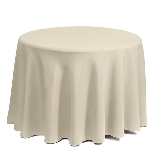 Gee Di Moda Round Tablecloth - 70 Inch Ivory Round Table Cloth for 24 to 48 Inch Round Tables - Heavy Duty Washable Fabric - for Buffet Table, Holiday Party, Dinner, Wedding & Baby Shower - Image 2