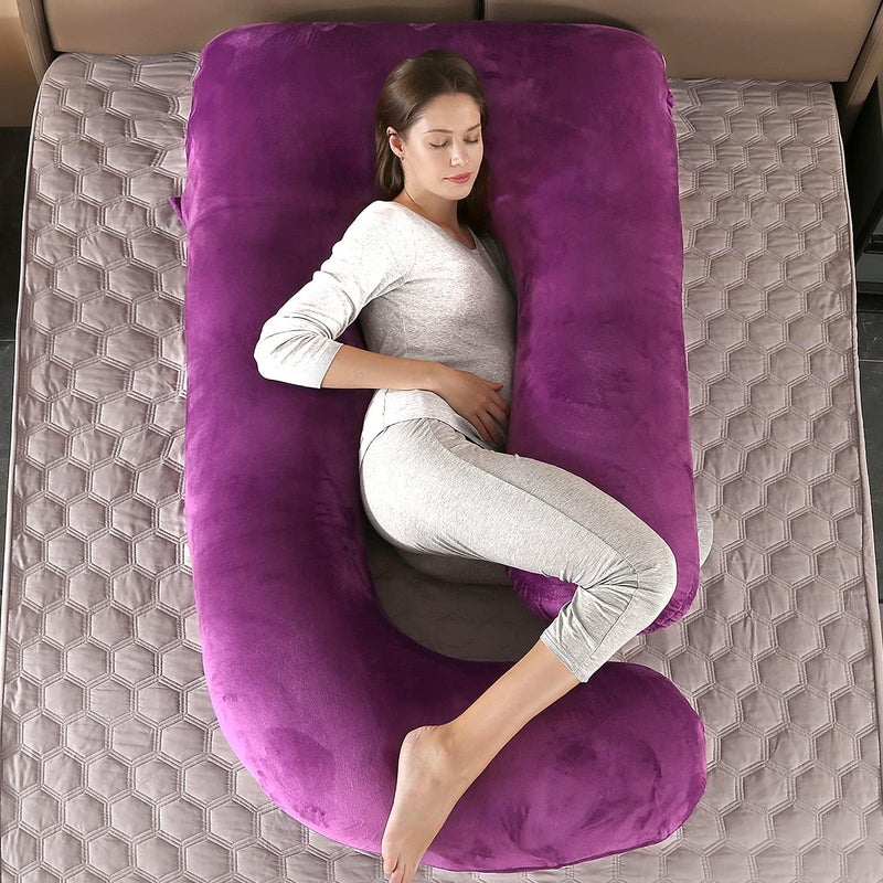 Elover Pregnancy Pillows,U Shaped Full Body Pillow for Sleeping Support,57 Inch Maternity Pillow for Pregnant Women with Removable Cover(Velvet,Dark Purple) - Image 5