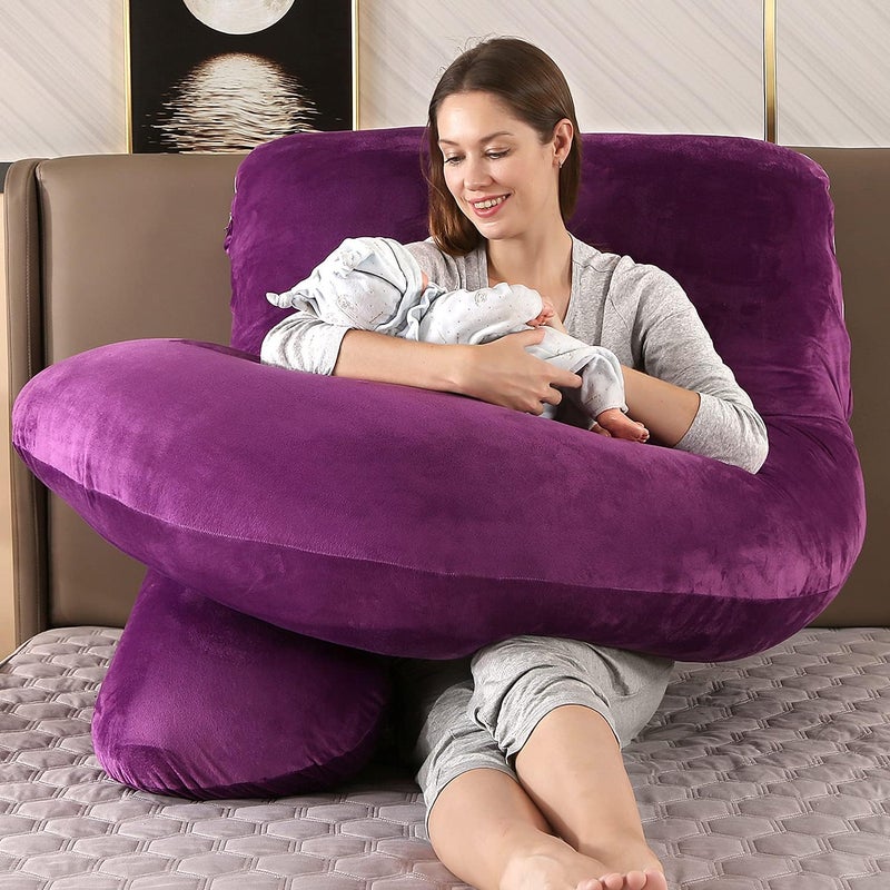 Elover Pregnancy Pillows,U Shaped Full Body Pillow for Sleeping Support,57 Inch Maternity Pillow for Pregnant Women with Removable Cover(Velvet,Dark Purple) - Image 2
