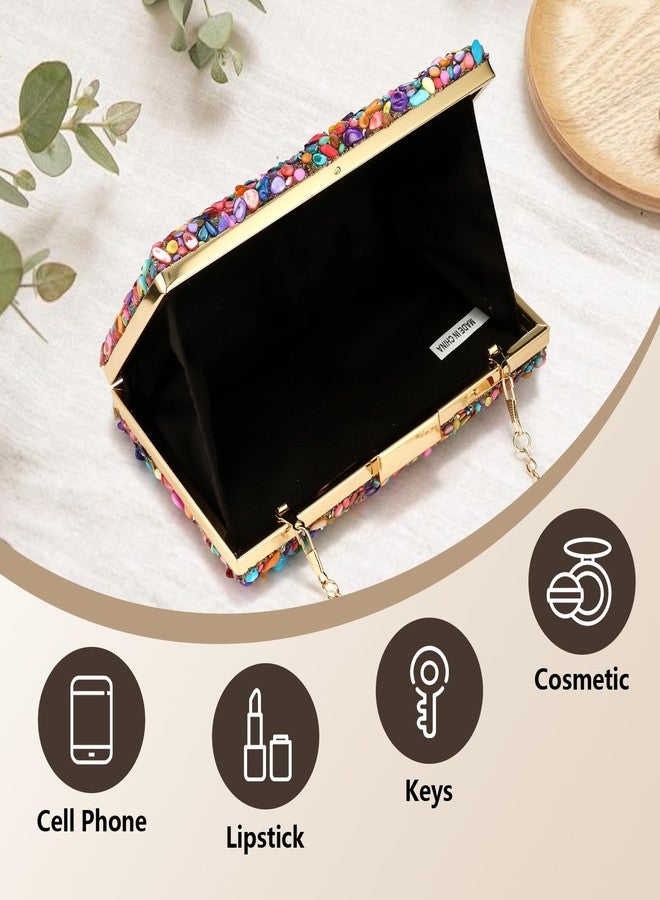 Rkrouco Women's Evening bags Acrylic Stone Clutch Purse for Women Crossbody Shoulder Handbags with Detachable Chains (Color Stone) - Image 5