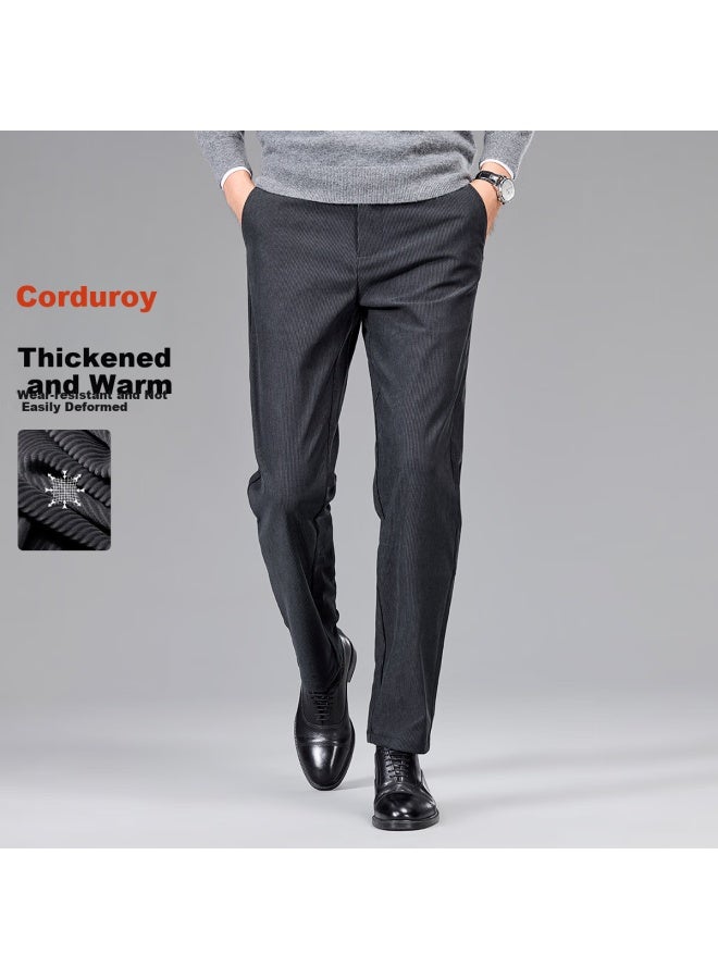 Firs Casual Pants For Men, Corduroy Thick Warm Wrinkle-resistant Durable Smooth Elastic Business Slim Straight-leg Trousers - Image 1