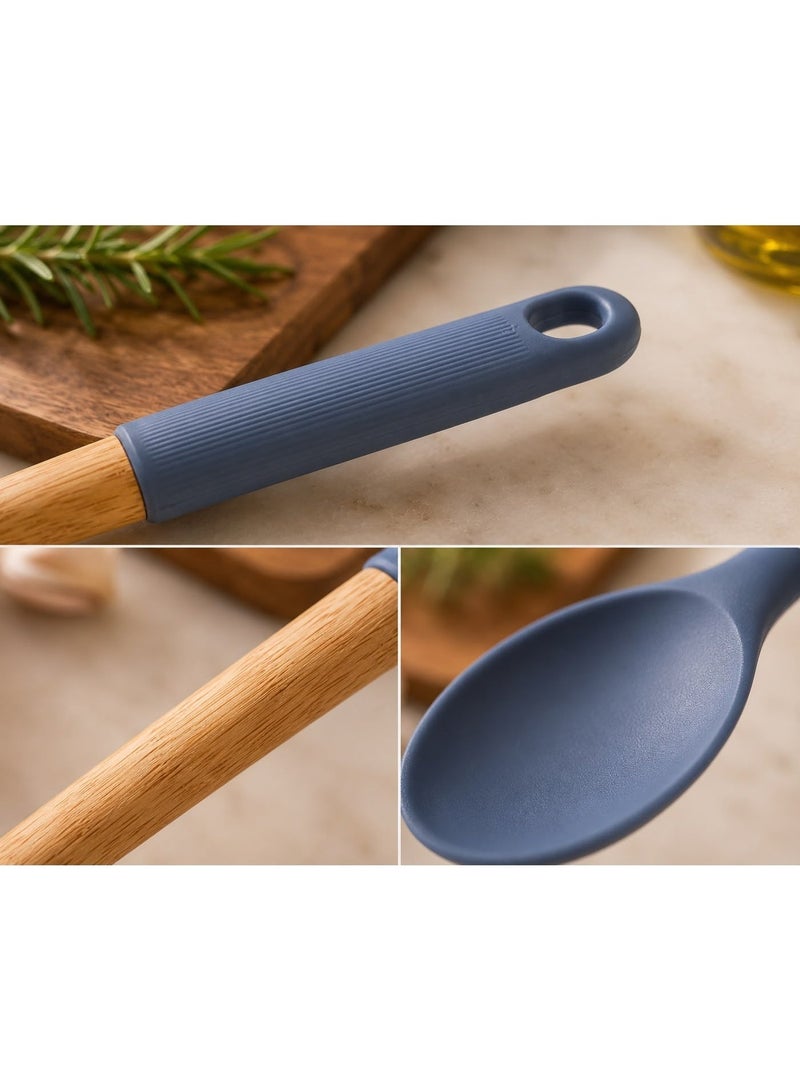 Silicone Serving Spoon with Wooden Handle – Heat-Resistant, Non-Stick Cooking Spoon for Stirring, Scooping & Mixing, Multicolor - Image 5