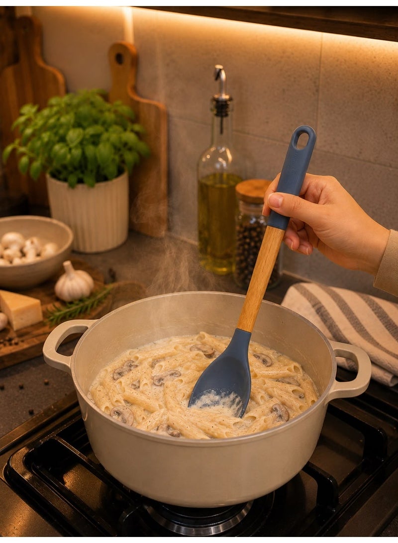Silicone Serving Spoon with Wooden Handle – Heat-Resistant, Non-Stick Cooking Spoon for Stirring, Scooping & Mixing, Multicolor - Image 4