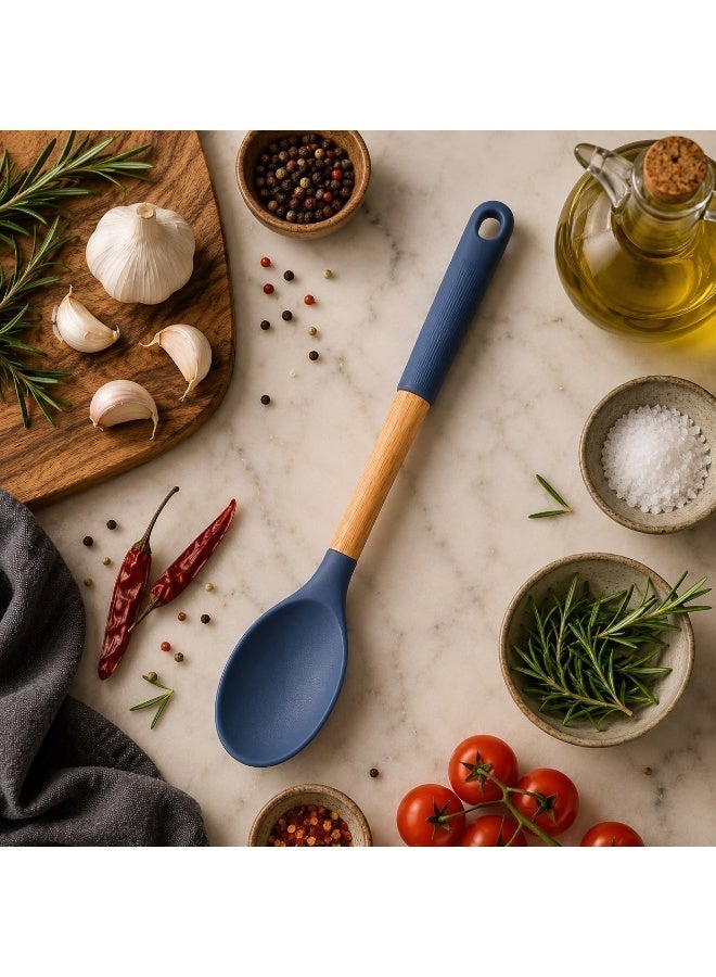 Silicone Serving Spoon with Wooden Handle – Heat-Resistant, Non-Stick Cooking Spoon for Stirring, Scooping & Mixing, Multicolor - Image 1