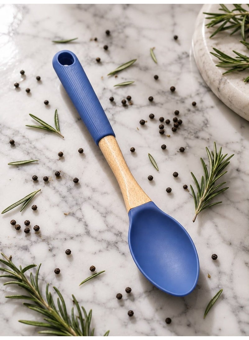 Silicone Serving Spoon with Wooden Handle – Heat-Resistant, Non-Stick Cooking Spoon for Stirring, Scooping & Mixing, Multicolor - Image 3