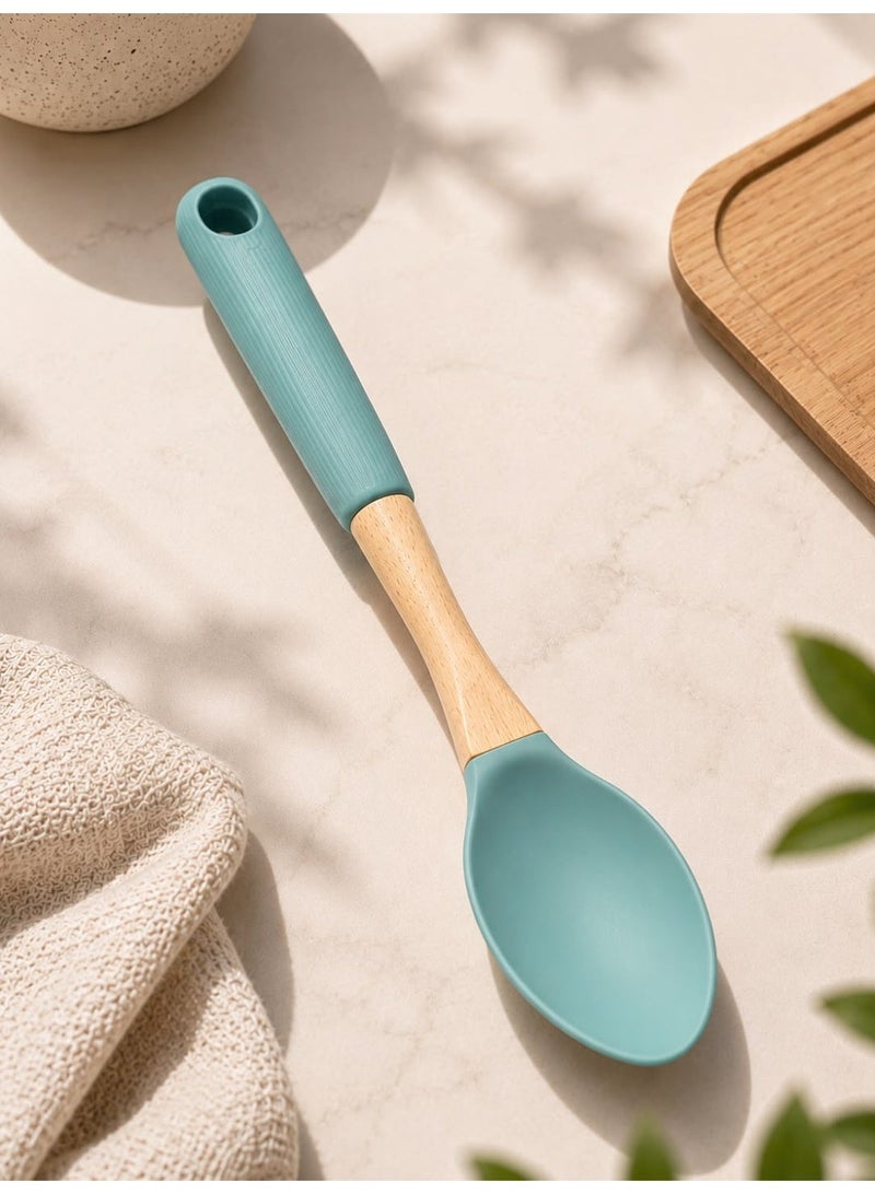 Silicone Serving Spoon with Wooden Handle – Heat-Resistant, Non-Stick Cooking Spoon for Stirring, Scooping & Mixing, Multicolor - Image 2