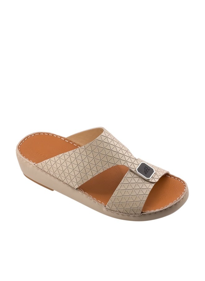 AET A E T Handmade Arabic Sandals For Men | Outdoor Mens Slippers | Everyday Flip Flops Open Toe | Arabic Genuine Cow Leather With Buckle| New Arabic Design | Tan Footbed | Comfortable & LightWeight - Image 1