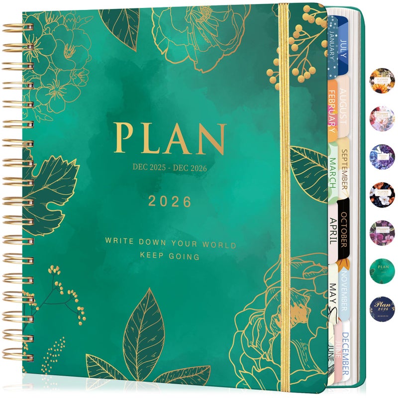 CAGIE 2026 Planner Weekly and Monthly Jan Dec 2026 83 x 93 Inch Hardcover Spiral Bound 13 Monthly Dividers Tabs Stickers Floral Daily Planner for Women Perfect 2026 Yearly Calendar Planner - Image 2