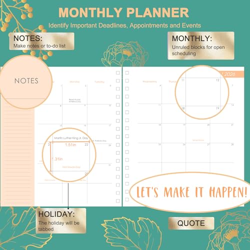CAGIE 2026 Planner Weekly and Monthly Jan Dec 2026 83 x 93 Inch Hardcover Spiral Bound 13 Monthly Dividers Tabs Stickers Floral Daily Planner for Women Perfect 2026 Yearly Calendar Planner - Image 3
